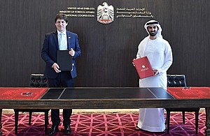 HE Khalid Abdullah Humaid Belhoul, UAE Undersecretary of the Ministry of Foreign Affairs and International Cooperation (MOFAIC) and Her Majesty’s Ambassador to the UAE, Patrick Moody signed the MoU.