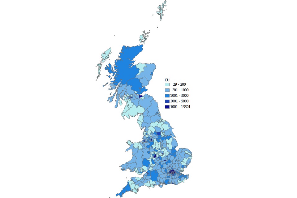 Most registrations are shown to be in London, and other large urban areas