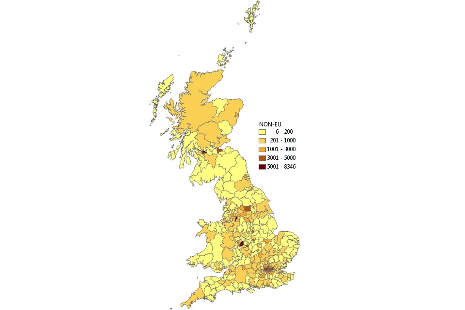Most registrations are shown to be in London, and other large urban areas