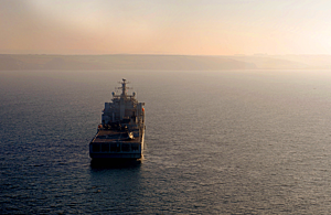 Stock image of RFA Argus at sea during sunset