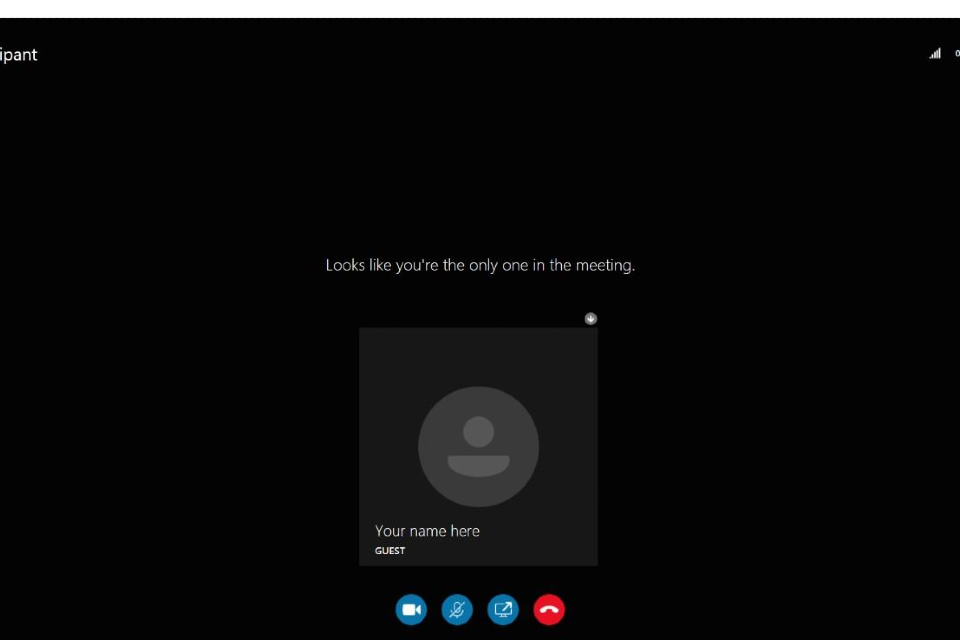 image shows the Main Menu page for the Skype Meetings App