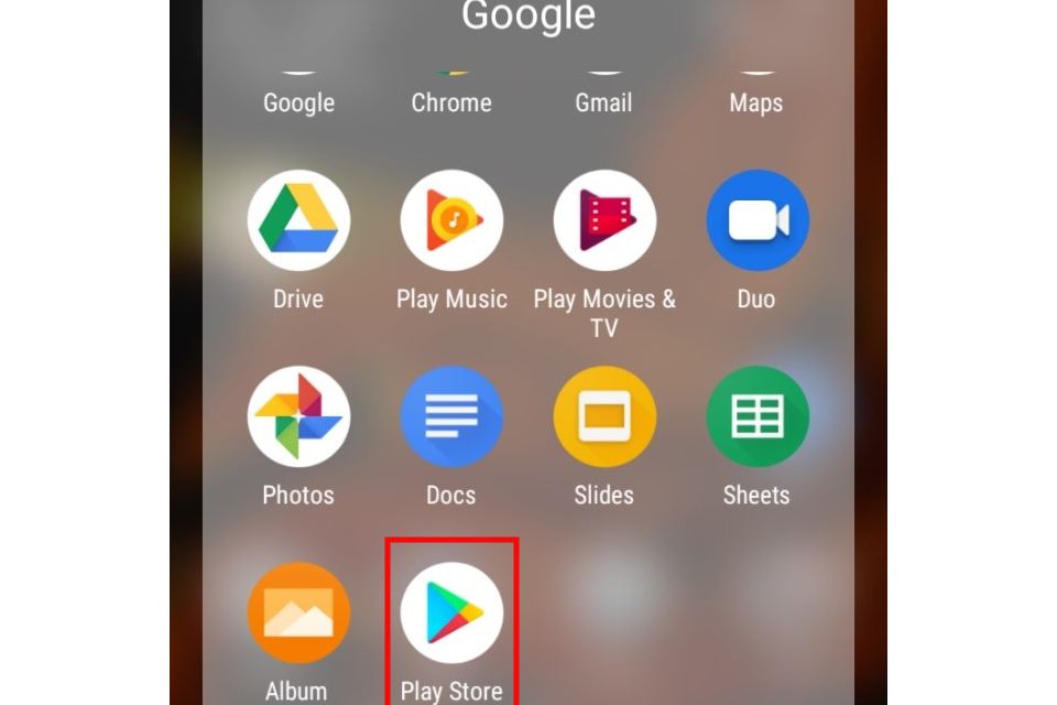 image shows the app menu on an android phone with Google Play Store app highlighted in red