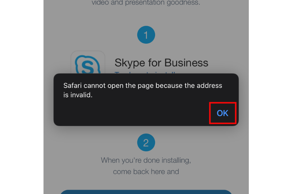 image show connection failure with a quick link to download the app highlighted in red