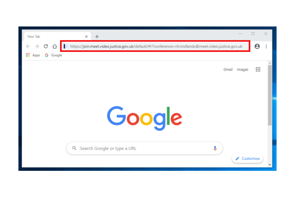 image shows a Google Homepage with the address bar highlighted in red