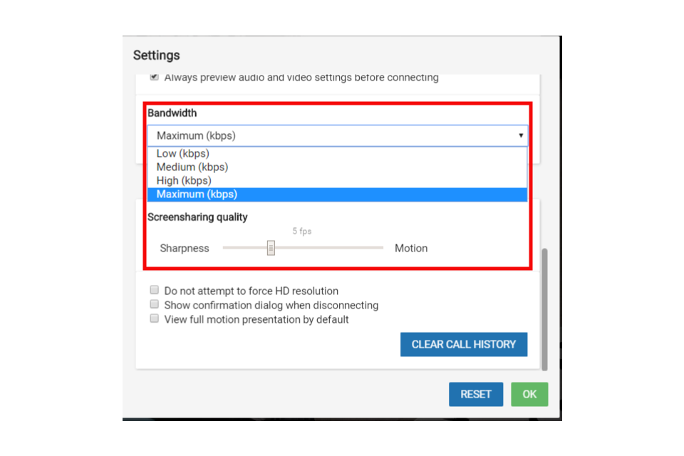 image shows the bandwidth settings with maximum highlighted in red