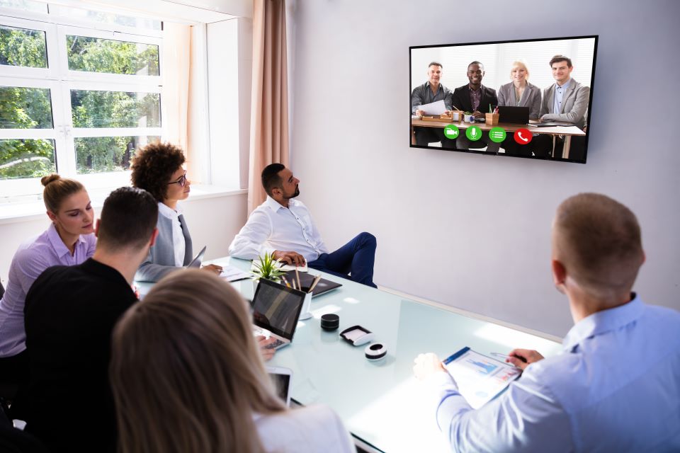 Business meeting and video conferencing