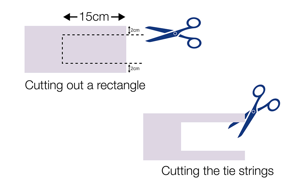 Cutting a rectangle and tie strings