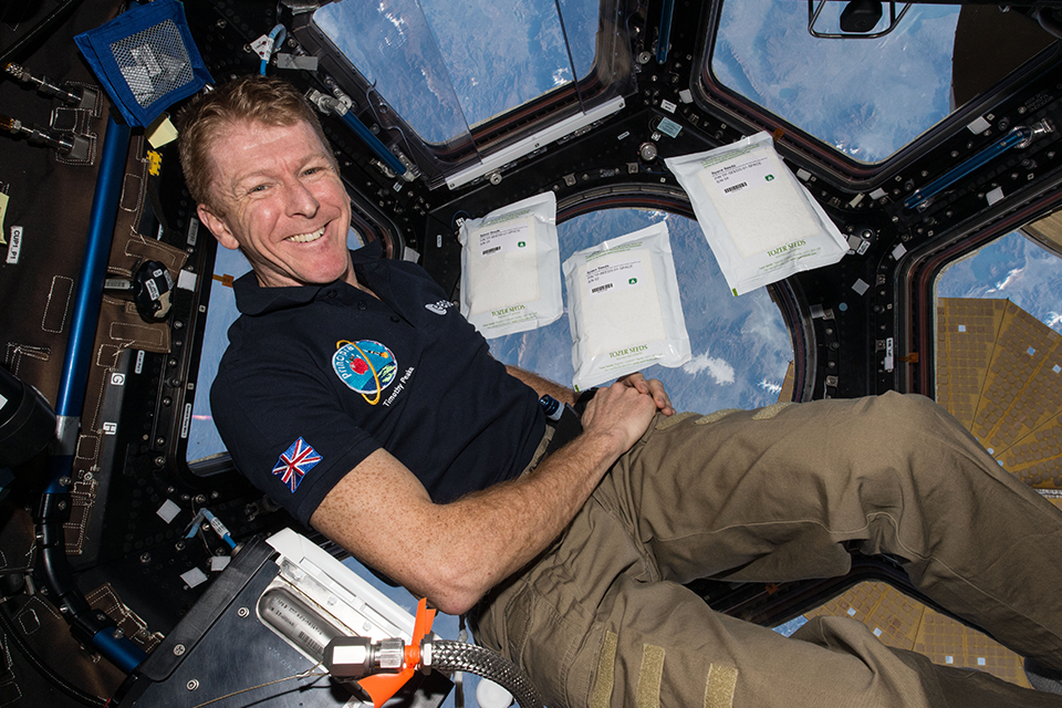 Tim Peake on the Space Station with rocket seeds