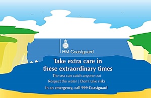 Logo HM coastguard and phrase take extra care in these extraordinary times