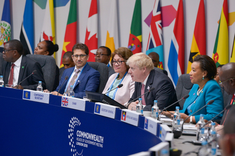 Foreign Secretary Boris Johnson speaking at the foreign ministers' meeting during the Commonwealth Heads of Government Meeting
