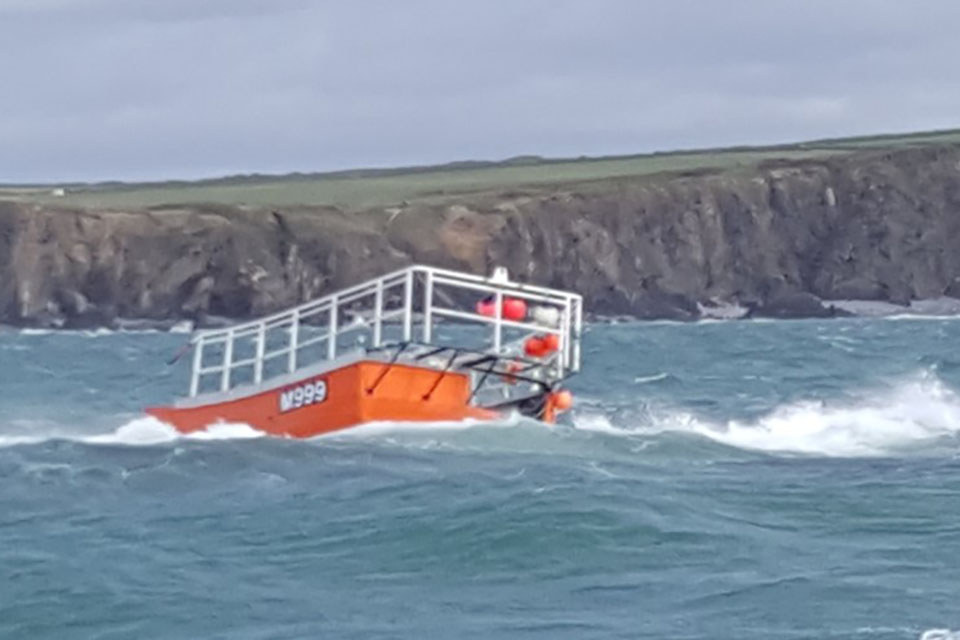 Harvester aground on East Sledge (Photograph courtesy of St David's RNLI)