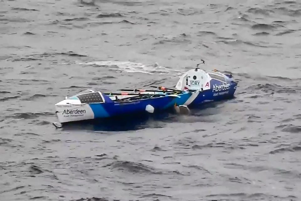 Ocean rowing boat Toby Wallace after abandonment