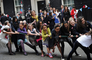 Tug-of-war at a street party outside Number 10