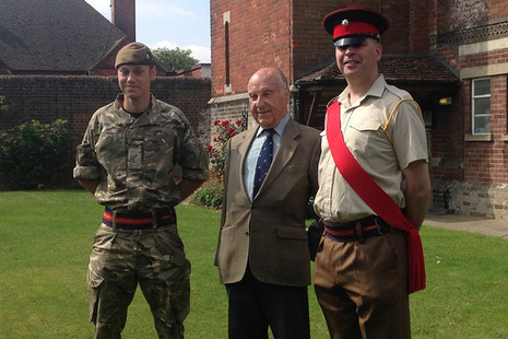 Lance Corporal Lewis Treloar MBE, Mr Riggs and Colour Sergeant Naylor at Royal Anglian Headquarters
