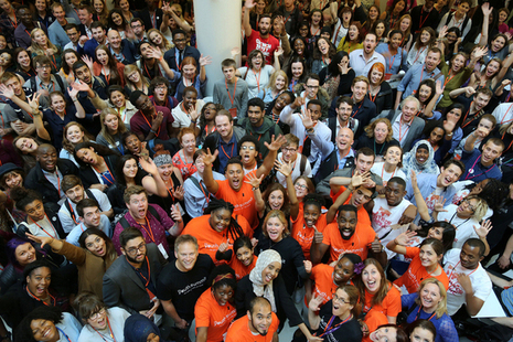 International Development Secretary Justine Greening gathers with hundreds of young people at the Youth Summit. Picture: Jessica Lea/DFID