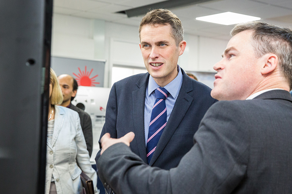 A three-pronged refresh to defence’s Industrial Policy has been unveiled by Defence Secretary Gavin Williamson at the UK Defence Solutions Centre in Farnborough today. Crown copyright.