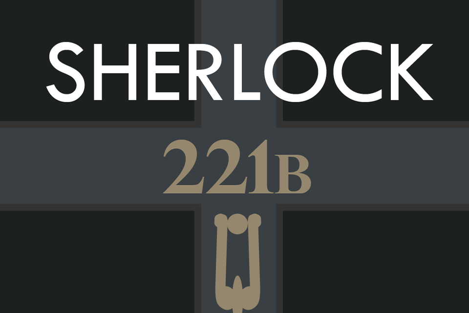 Graphic of a doorway with "221B" on it with the caption "Sherlock"