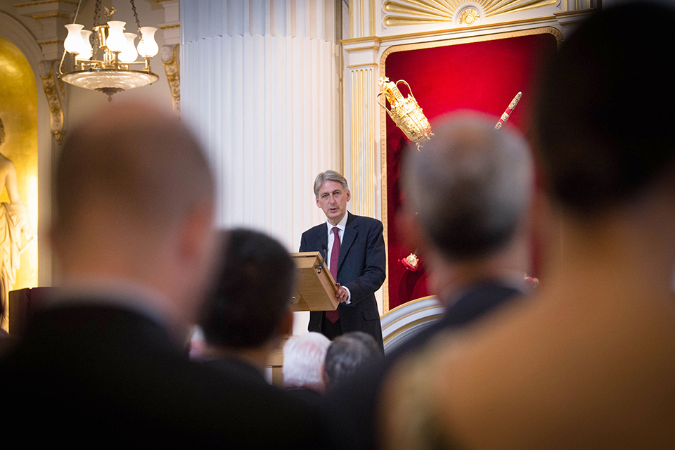 The Chancellor Philip Hammond speaking at Mansion House