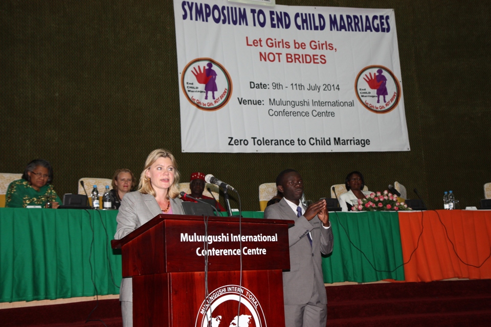 Justine Greening at a symposium to end child marriage in Lusaka, Zambia