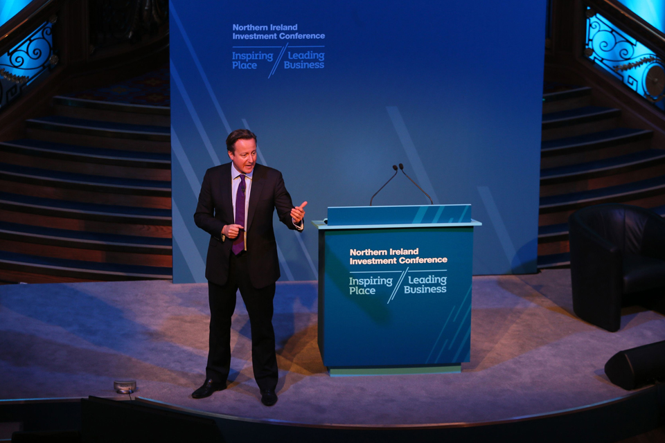David Cameron speaking at the Invest Northern Ireland investment conference. Photo: Niall Carson/PA Wire/Press Association Images.