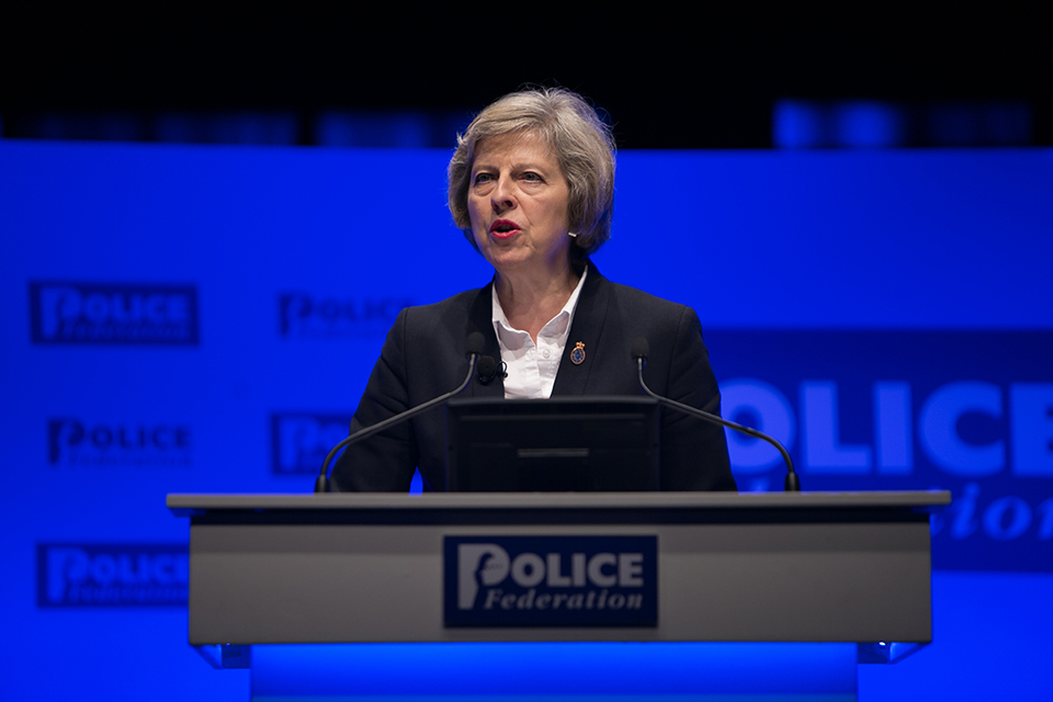 Home Secretary Theresa May speaking at the Police Federation Conference 2016