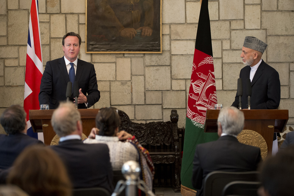 David Cameron gives a joint press briefing with President Hamid Karzai. Crown copyright.