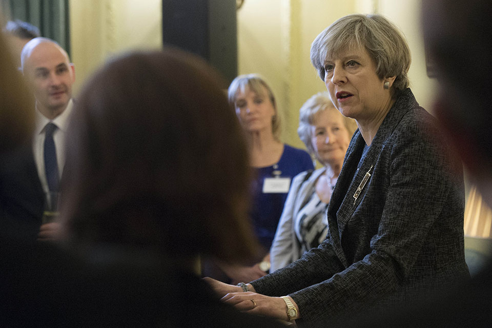 Prime Minister Theresa May speaking at the Shrove Tuesday reception