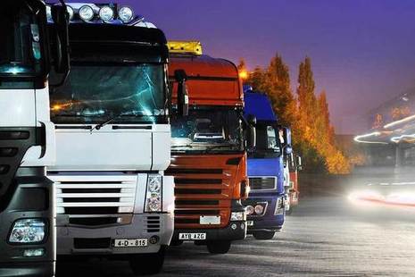 Lorries parked at night