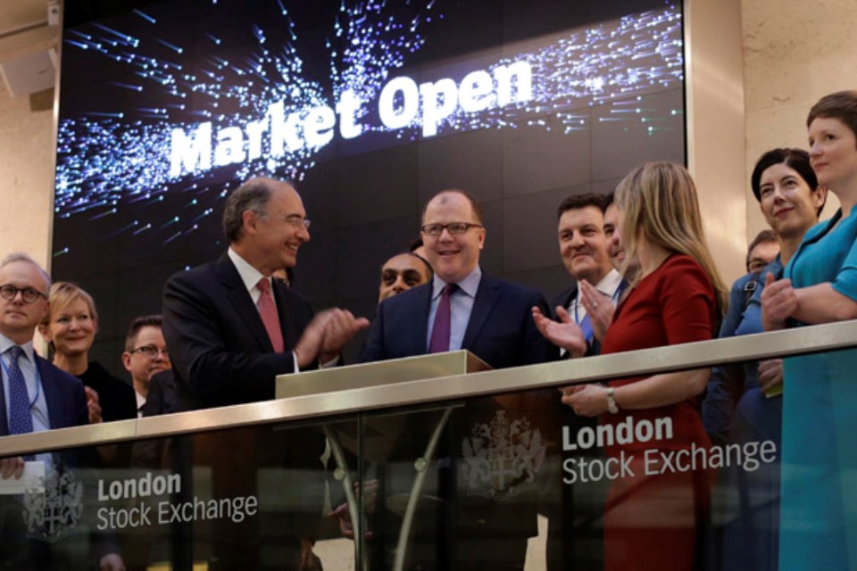 George Freeman opens the market at the London Stock Exchange