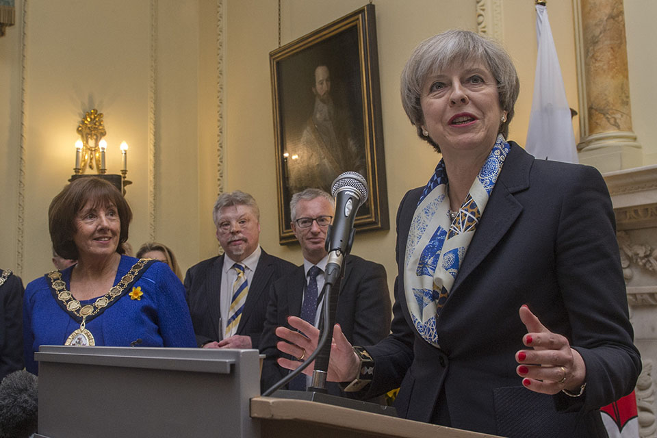 Prime Minister Theresa May speaking at the St David's Day reception