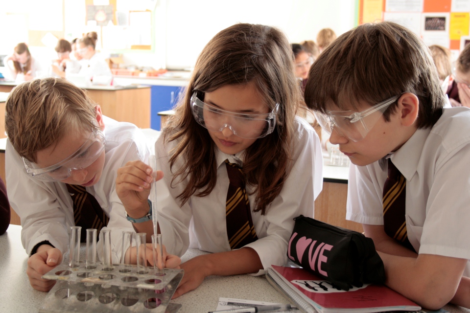 School pupils studying science.