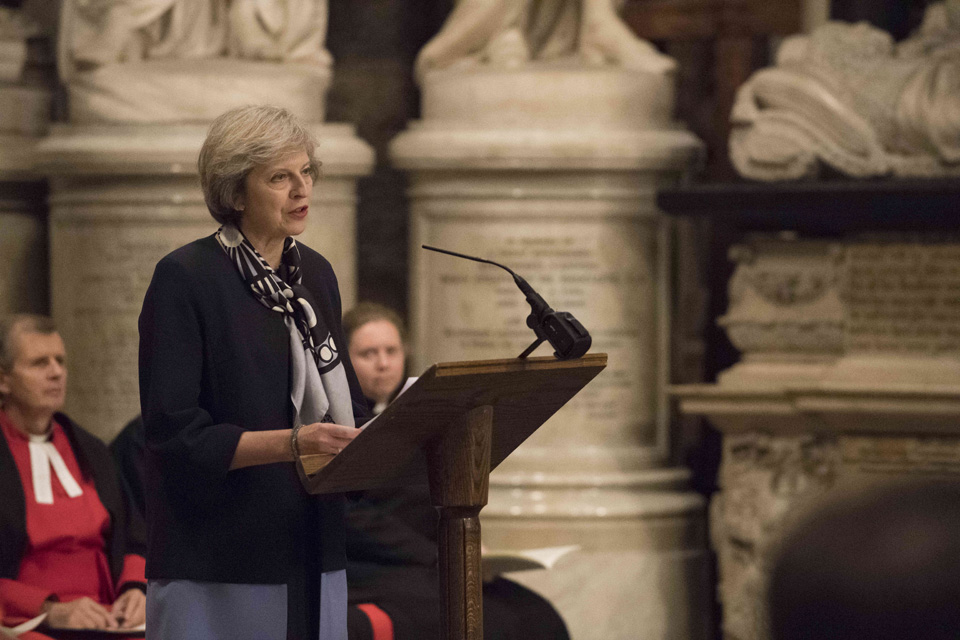 Prime Minister Theresa May speaking at the anti-slavery service at Westminster Abbey.