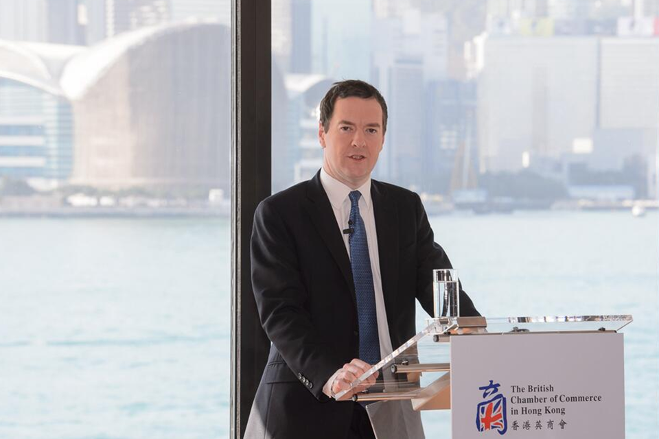 Chancellor delivering a speech in Hong Kong