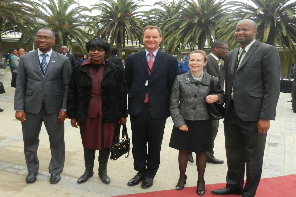 Bank of Namibia Governor, Mr. Shiimi, Minister of Finance, Hon. Kuugongelwa-Amadhila, UK Minister for Africa, Mr. Simmonds, MP, British High Commissioner to Namibia, H.E. Young, SERICA's Mr. Kaura
