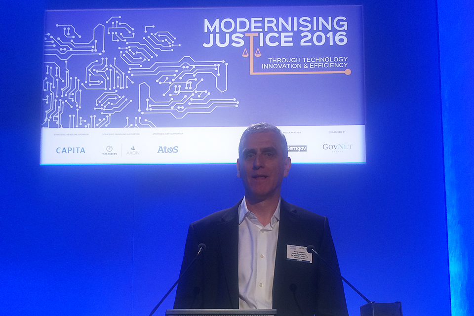 Kevin Gallagher speaking at the Modernising Justice conference in London