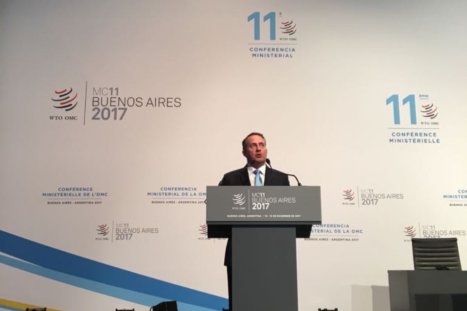 Liam Fox giving a speech at the WTO 11th Ministerial Conference