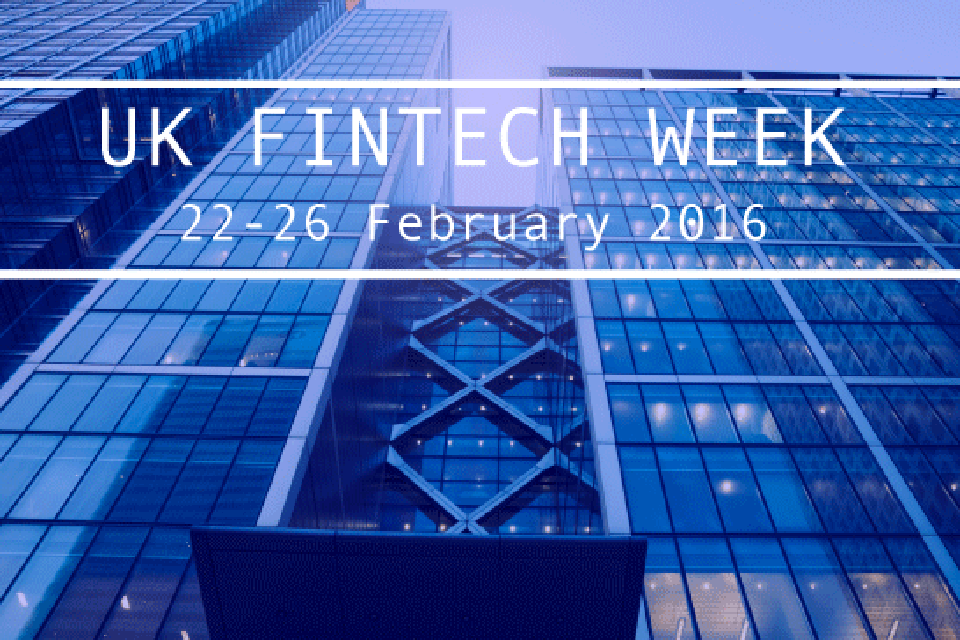 Fintech Week image of a blue glass building