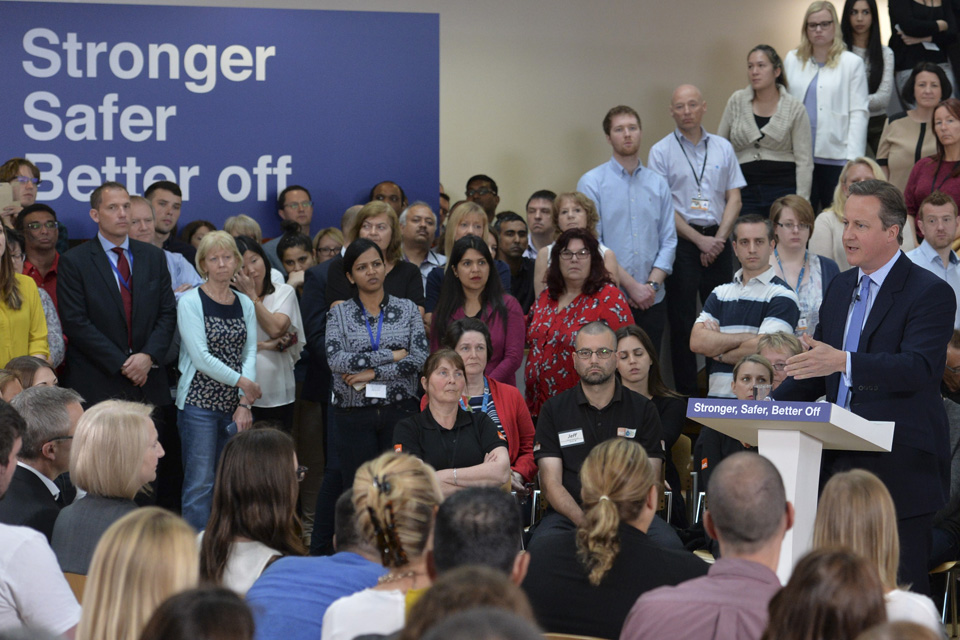 Prime Minister speaking to staff at B&Q headquarters in Eastleigh about the economic shock of a vote to leave the EU.