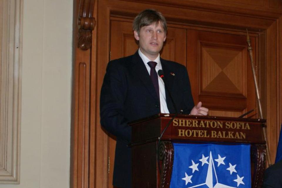British Ambassador Jonathan Allen delivers a speech