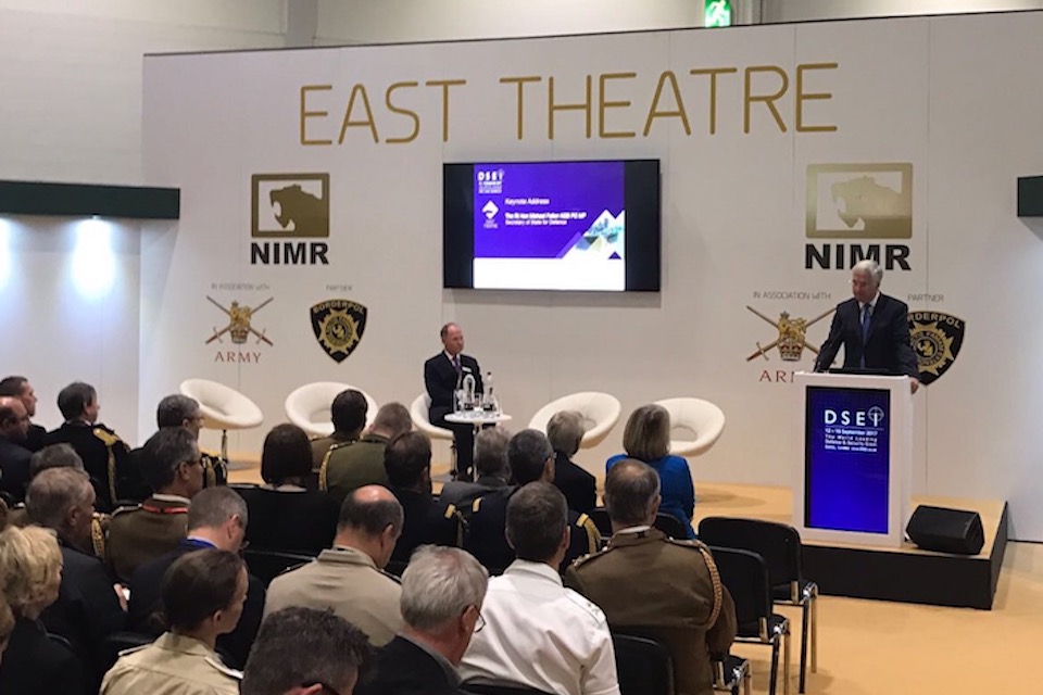 The Defence Secretary speaking at DSEI 2017.