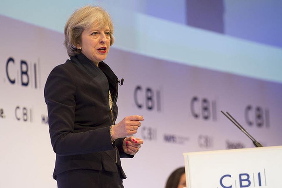 PM Theresa May speaking at the CBI annual conference