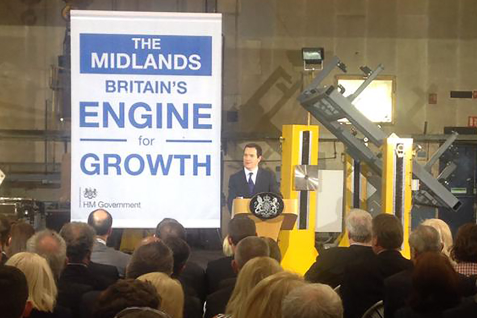 Chancellor, George Osborne giving a speech in Derby.