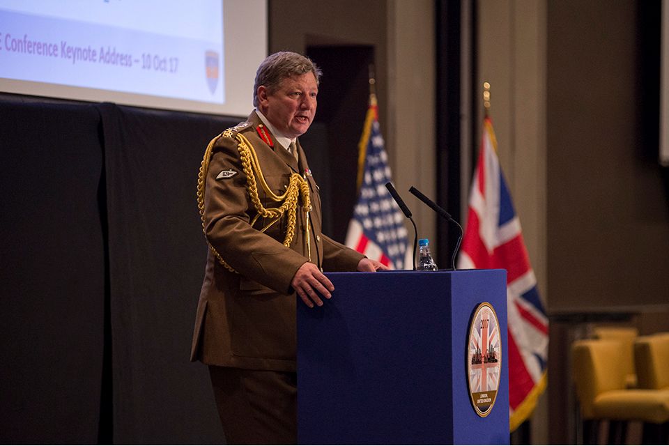 General Sir Chris Deverell speaking at ICDEPhoto: Mass Communication Specialist 1st Class Abraham Essenmacher, NATO ACT Photojournalist. All rights reserved