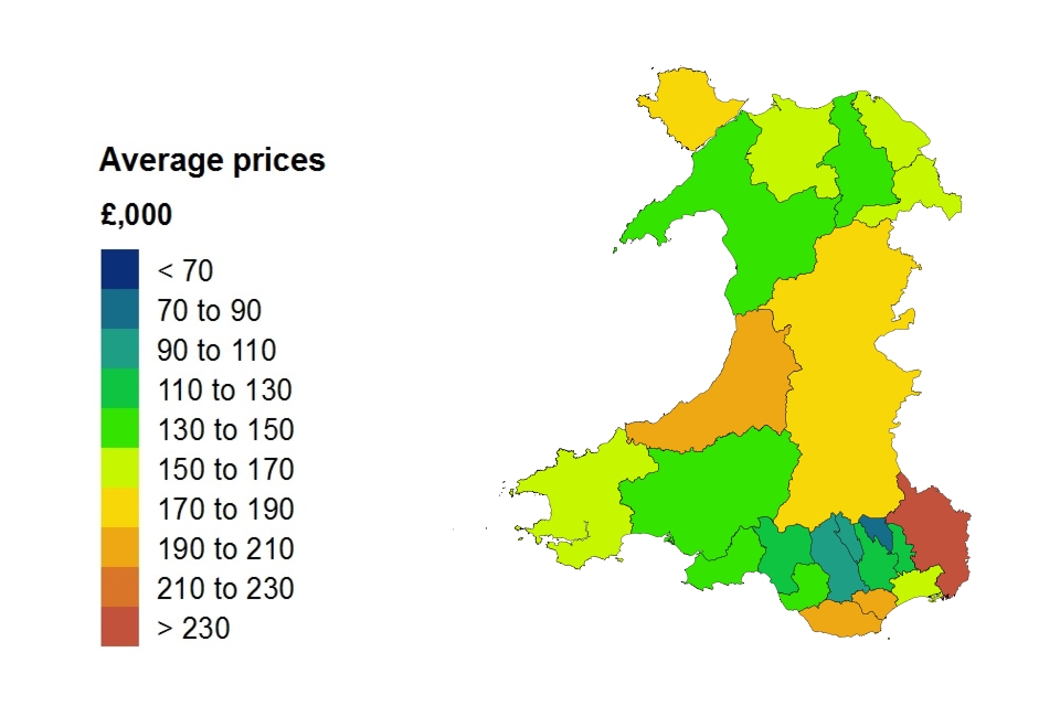 Average price by local authority for Wales heat map