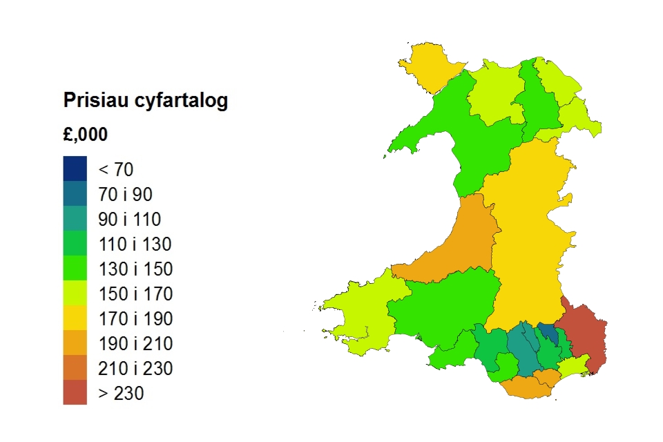 Average price by local authority for Wales heat map (Welsh)