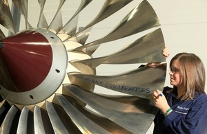Apprentice with Rolls Royce turbine blades