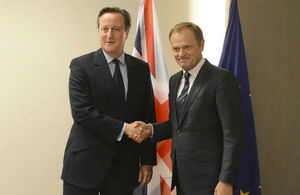 Prime Minister David Cameron meets with Donald Tusk, President of the European Council at the EU-Turkey Summit