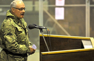 General Sir Peter Wall addresses British personnel at Camp Bastion in Helmand province, southern Afghanistan (stock image)