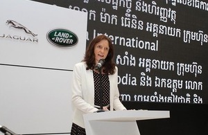 Dr Bryony Mathew, Chargée D’Affaires, speaks at Grand Opening of Jaguar Land Rover Facility in Phnom Penh