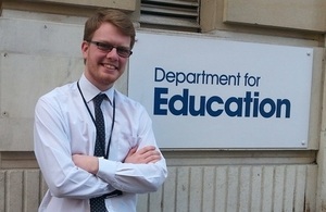 Civil Service Apprentice Conor O'Connor outside the Department for Education